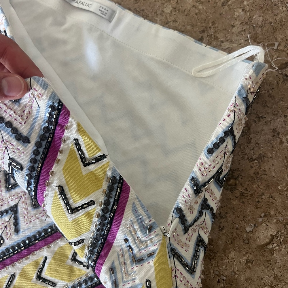 NWT RARE Zara Beaded Aztec Handmade Skirt with Yellow and Purple Accents Size ML - Picture 6 of 12